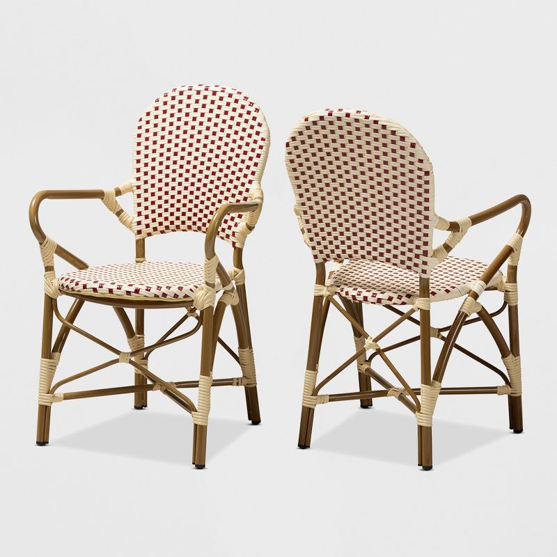 Set of 2 Seva Indoor and Outdoor Stackable Bistro Dining Chairs Beige/Red - BaxtonStudio, 1 of 9