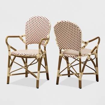 Set of 2 Seva Indoor and Outdoor Stackable Bistro Dining Chairs Beige/Red - BaxtonStudio