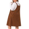 Women's Plus Size Corduroy Adjustable Strap Pleated Midi Casual Overall Pinafore Dress with Pockets - Agnes Orinda - 4 of 4