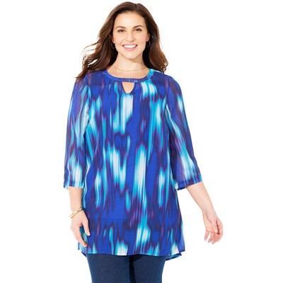 Catherines Women's Plus Size Hi-Low Keyhole Accent Layered Tunic