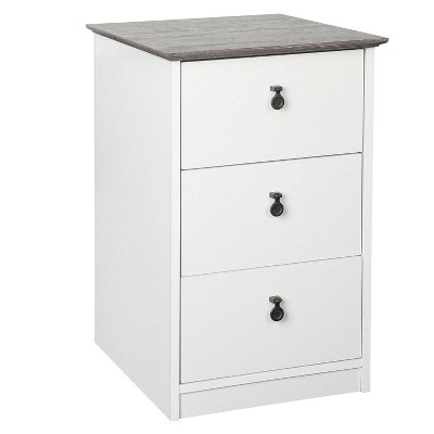 Modern Farmhouse Gray Oak & White 3-Drawer Storage Cabinet