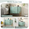 KWPZQEB Mid Century Nightstand, Bedside Table with Fluted, Metal Handles and Legs, Night Stand with 2 Storage Drawer for Bedroom, Living Room - 3 of 4