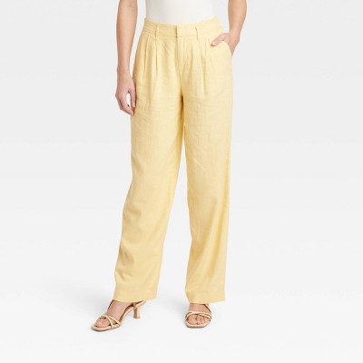 Women's High-rise Linen Pleat Front Straight Pants - A New Day™ Yellow ...