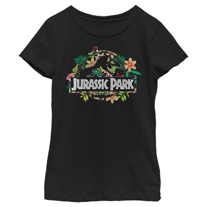 Girl's Jurassic Park Tropical T-Rex Silhouette T-Shirt, 1 of 5