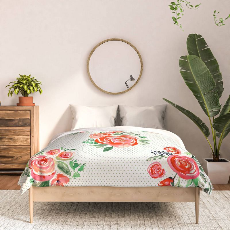 3pc King Sweet Roses Bouquet Watercolor Cotton Comforter &#38; Sham Set Orange - Deny Designs, 3 of 6