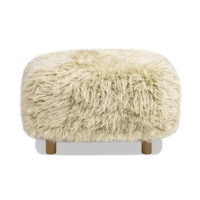 Jennifer Taylor Home Enchante 24.5" Mongolian Sheepskin Rectangular Accent Ottoman, Taupe Beige Genuine Fur
