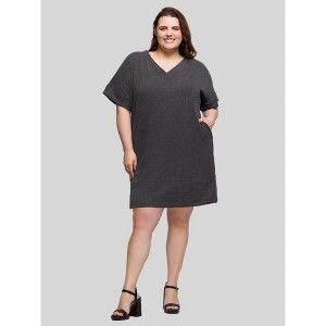 24seven Comfort Apparel Plus Size V Neck Loose Fit Short Sleeve Pocket T Shirt Dress - 1 of 4