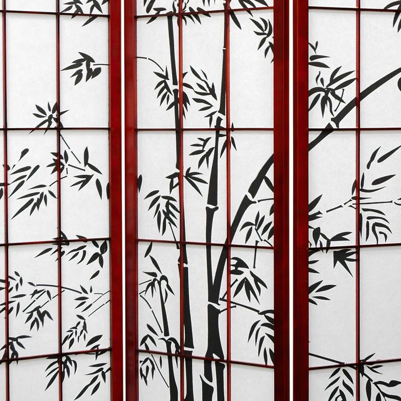Oriental Furniture 6' Tall Lucky Bamboo Shoji Screen 6 Panels Rosewood, 4 of 5