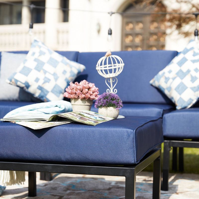 Patio Festival 4pc Steel Outdoor Patio Sectional Sofa with Cushions Furniture Set Blue, 6 of 11