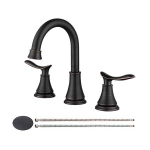 8" Widespread Bathroom Sink Faucet Oil Rubbed Bronze Lavatory Faucet 360° Swivel Spout Basin Faucets with Pop Up Drain Assembly and Water Supply Hoses - 1 of 4