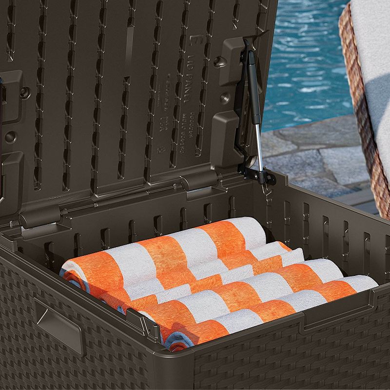 Suncast 60 Gallon Outdoor Storage Resin Wicker Design Cube Shape Patio Deck Box, 5 of 7