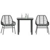 vidaXL 3 Piece Patio Dining Set with Cushions - Black Poly Rattan Furniture Set with Tempered Glass Table - Ideal for Garden, Backyard, and Patio use - 2 of 4