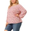 Agnes Orinda Women's Plus Size Ditsy Floral Elastic Cuff Crew Neck Peasant Blouses - 2 of 4