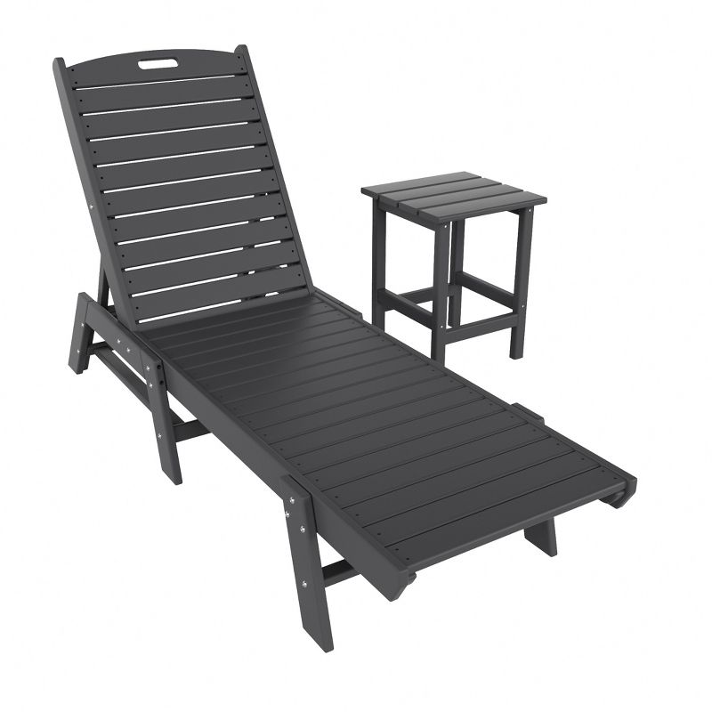 WestinTrends 2 Pieces Poly Outdoor Patio Chaise Lounge Chair with Side Table Set, 1 of 3