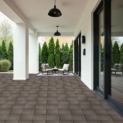 11 Pieces of 11.7" x 23.4" Plastic Wood Deck Tiles for Outdoor Terrace Flooring, Orange Color