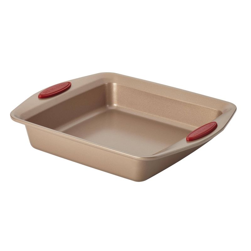 Rachael Ray 10 Piece Nonstick Bakeware Set with Handle Grips - Latte Brown with Cranberry Red, 2 of 13