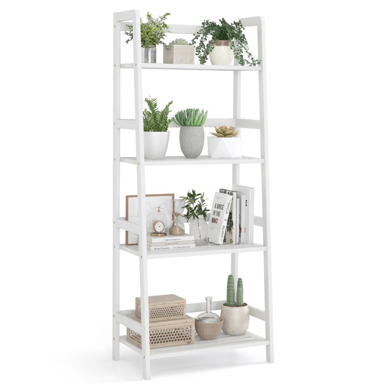 Tangkula 4-Tier Bamboo Storage Rack Plant Flower Holder Display Shelves White, 1 of 10