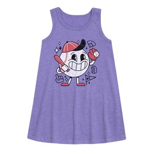 Girls' - Instant Message - Baseball Mascot Graphic Sleeveless Aline Dress - 1 of 4