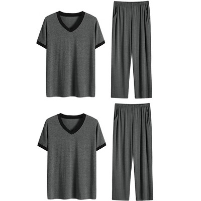 Lars Amadeus Men's Short Sleeves Top and Long Pants Sleepwear Set 2 Packs