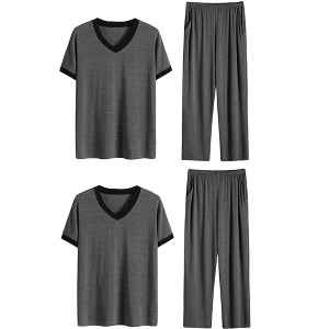 Lars Amadeus Men's Short Sleeves Top and Long Pants Sleepwear Set 2 Packs - 1 of 4