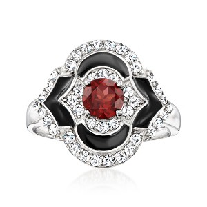 Ross-Simons 0.70 Carat Garnet and .70 ct. t.w. White Topaz Ring With Black Enamel in Sterling Silver - 1 of 4
