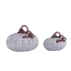 Transpac Glass 7.48 in. Gray Harvest Smokey Pumpkins Set of 2 - 1 of 4