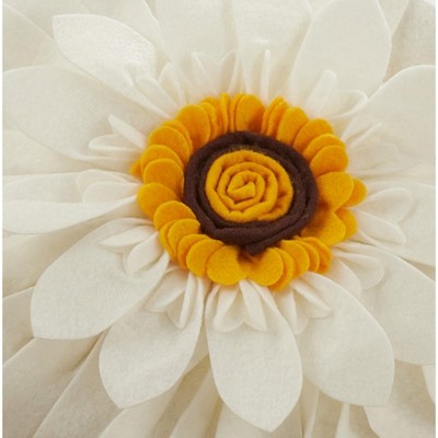 White and Yellow Felt Flower Throw Pillow with Poly Filling