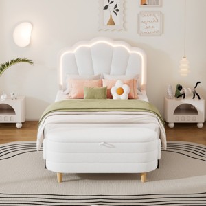 2-Pieces Bedroom Sets, Full Size Flower-Shaped Upholstered Led Platform Bed, Storage Bench For Organized Spaces-Cuddlewood - 1 of 4