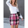 2025 Trendy Women's High Waist Plaid Wool Skirt - Elegant A-Line Bodycon Pencil Mini for Fall Winter Casual Outfits Pink - 4 of 4