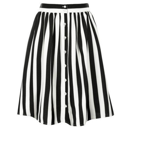 Allegra K Women's A-line Striped Button Front Elastic Back Waist Midi Skirt  White Black Large : Target