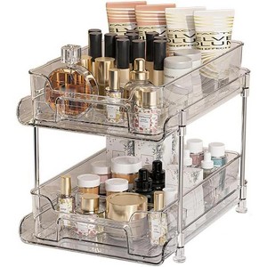 2 Tier/3 Tier Bathroom Storage Organizer with Dividers, Pull Out Counter Organizer, Clear Under Sink Organizers for Kitchen Pantry Cabinet Transparent - 1 of 4