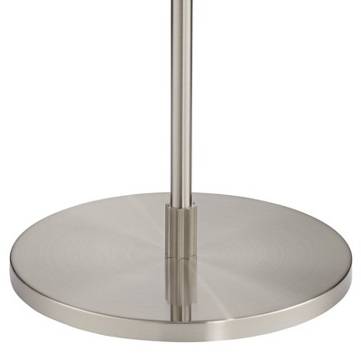 Adjustable Brushed Steel Arc Floor Lamp with Off-White Linen Shade