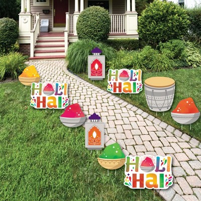 Big Dot of Happiness Holi Hai - Lanterns, Drum, Colorful Gulal Bowls Lawn Decorations - Outdoor Festival of Colors Party Yard Decorations - 10 Piece