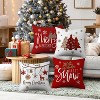 Lomsoe 4pcs Christmas Throw Pillow Covers, Red White Christmas Trees Brown Snowflakes Stars Merry Bright Let It Snow Merry Christmas, Zip Closure - 3 of 4