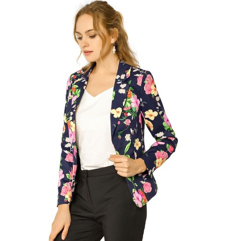 INSPIRE CHIC Women's Notched Lapel Open Front Business Casual Blazer X-Large White-Floral