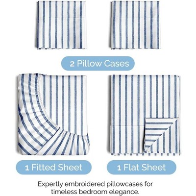 Queen Blue Stripes Microfiber Deep Pocket Sheet Set