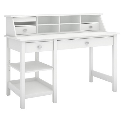 Broadview Computer Desk with Open Storage and Desktop Organizer Pure White - Bush Furniture