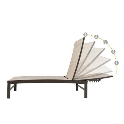 Beige Aluminum Adjustable Outdoor Chaise Lounge with Textilene Fabric
