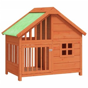 vidaXL Dog Kennel Brown and Green Solid Pine Wood, Engineered Wood - Brown - 1 of 4