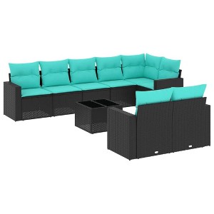 vidaXL 9 Piece Patio Sofa Set with Cushions Black Poly Rattan - 1 of 4