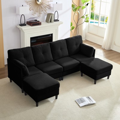 Mjkone Modular Convertible Sectional Sofa Couch, Upholstered Comfy Fabric 4-Seater Sofa with Movable Ottomans