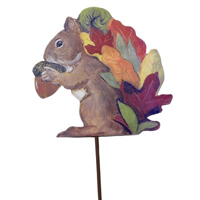 Fall 25.5" Fall Leaf Squirrel Acorn Colorful Leaves  -  Decorative Garden Stakes