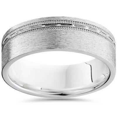 Pompeii3 Mens 14K White Gold 6mm Facet Comfort Fit Wedding Band
