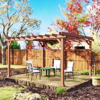 Large Brown Wooden Outdoor Pergola with Grape Trellis