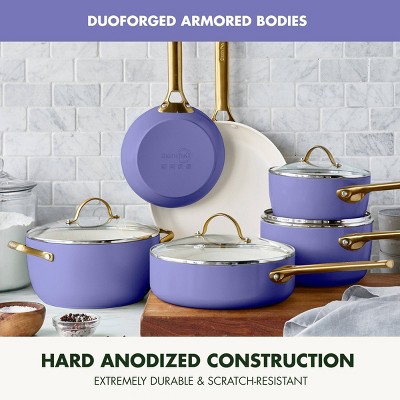 Periwinkle and Gold 14-Piece Nonstick Ceramic Cookware Set