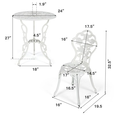 White Cast Aluminum Rose Design Outdoor Bistro Set