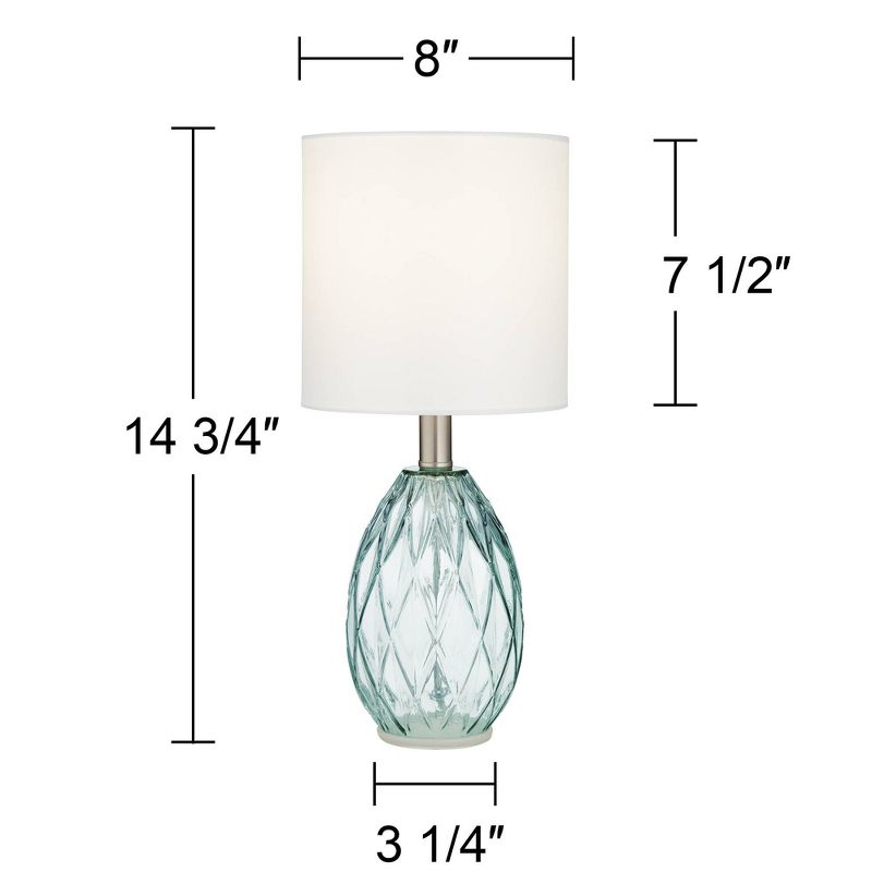 360 Lighting Modern Accent Table Lamps 14 3/4" High Set of 2 Diamond Blue Green Glass Fabric Drum Shade for Bedroom Bedside Office (Color May Vary), 5 of 10