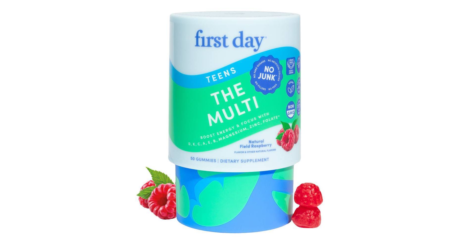 First Day Teens' The Multi Gummies for Development and Wellness with Superfoods + Multivitamins - Natural Field Raspberry - 50ct