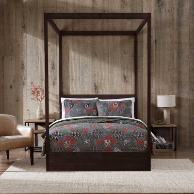 Full Patchwork Cotton Reversible Quilt Set in Brown
