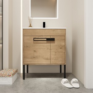 Bathroom Vanity With Sink Freestanding/Wall-Mounted Bathroom Vanity Ceramic Single Basin Set With Doors Adjustable Shelves For Bathroom - 1 of 4